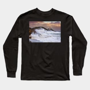 Storm Ophelia at Mumbles Lighthouse Long Sleeve T-Shirt